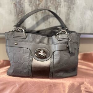 Coach Gray Signature Turnlock Shoulder Bag